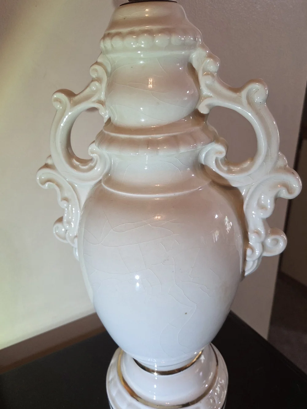 Vintage Ornate White and Gold Decorative Urn Lamp - Classic Home Accent
